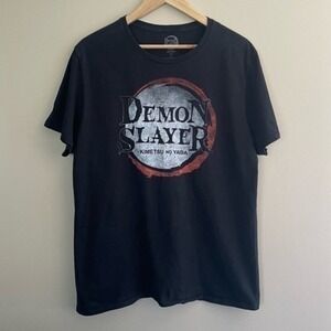 DEMON SLAYER Kimetsu No Yaiba Logo T-Shirt Anime Manga Black Unisex L